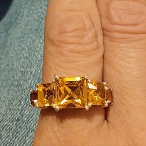 Elegant square Citrine stones cocktail ring with Square Gemstones size 7/8